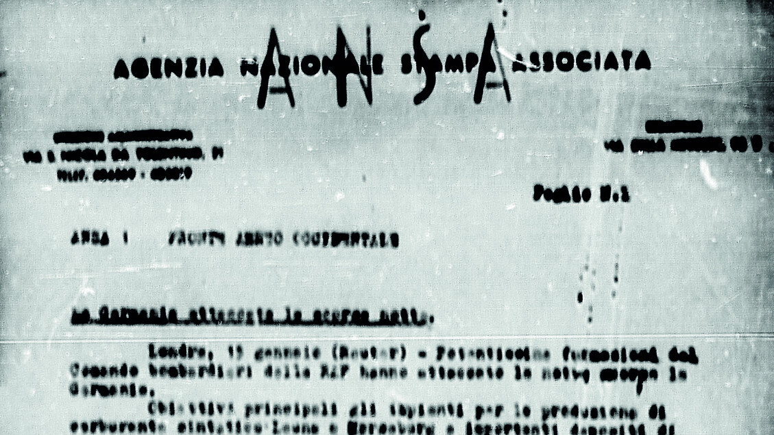 Il primo lancio di Agenzia dell’ANSA, risalente al 15 gennaio 1945