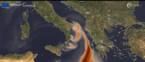  Immagine del 3 febbraio del servizio di monitoraggio dell’atmosfera di Copernicus (fonte:&nbsp;European Union, Copernicus Sentinel-2 imagery)