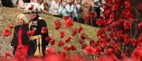 Britain's Queen Camilla visits ceramic poppy display at Tower of London