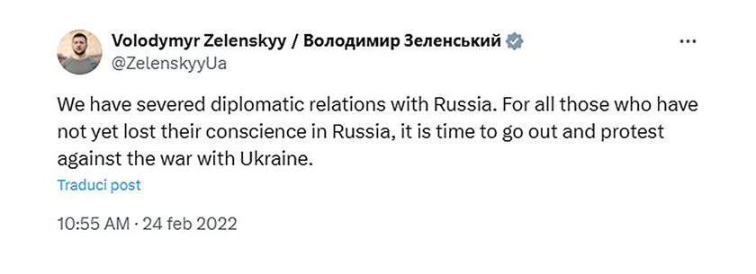 Zelensky annuncia l'attacco della Russia contro l'Ucraina. TWITTER