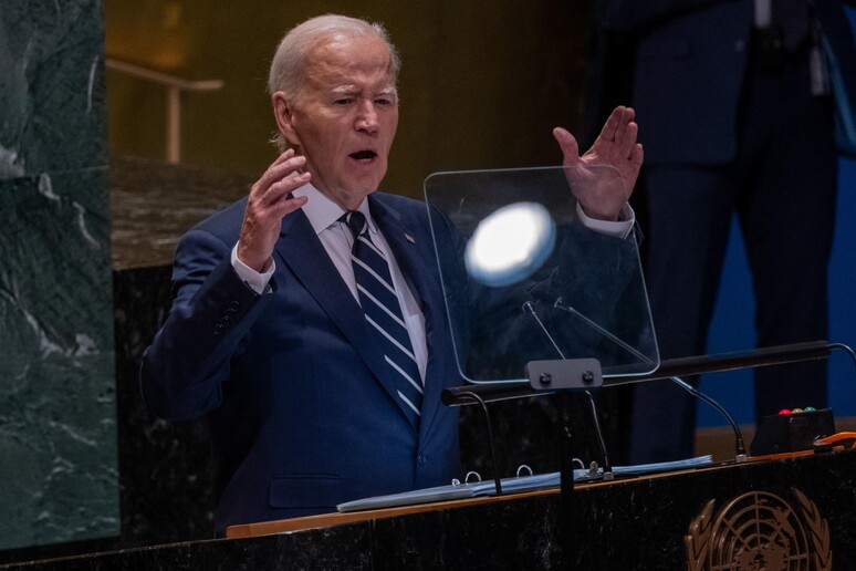 Biden durante il suo discorso all 'Onu © ANSA/Getty Images via AFP